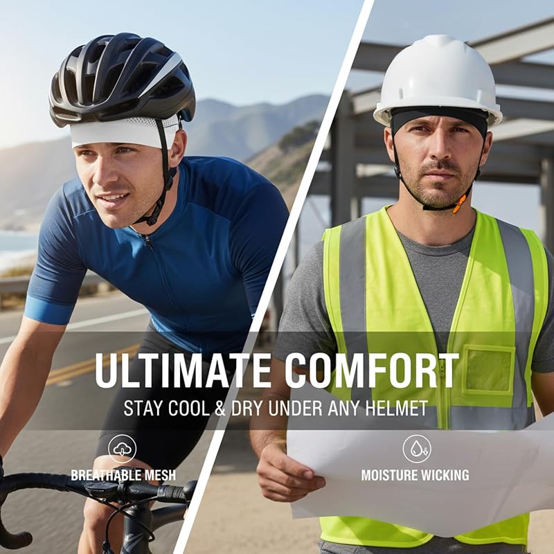 Cooling Skull Cap for Men & Women - Breathable, Sweat-Wicking Helmet Liner - 4psc Black (Variation of THIS listing)
