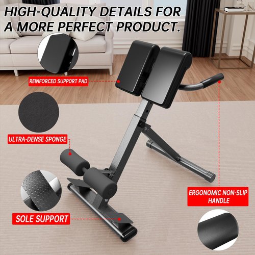 FITKS360 Roman Chair Hyperextension Bench – Adjustable Back Extension Machine for Glutes, Hamstrings & Lower Back – Foldable Multi-Purpose Workout Equipment for Home Gym