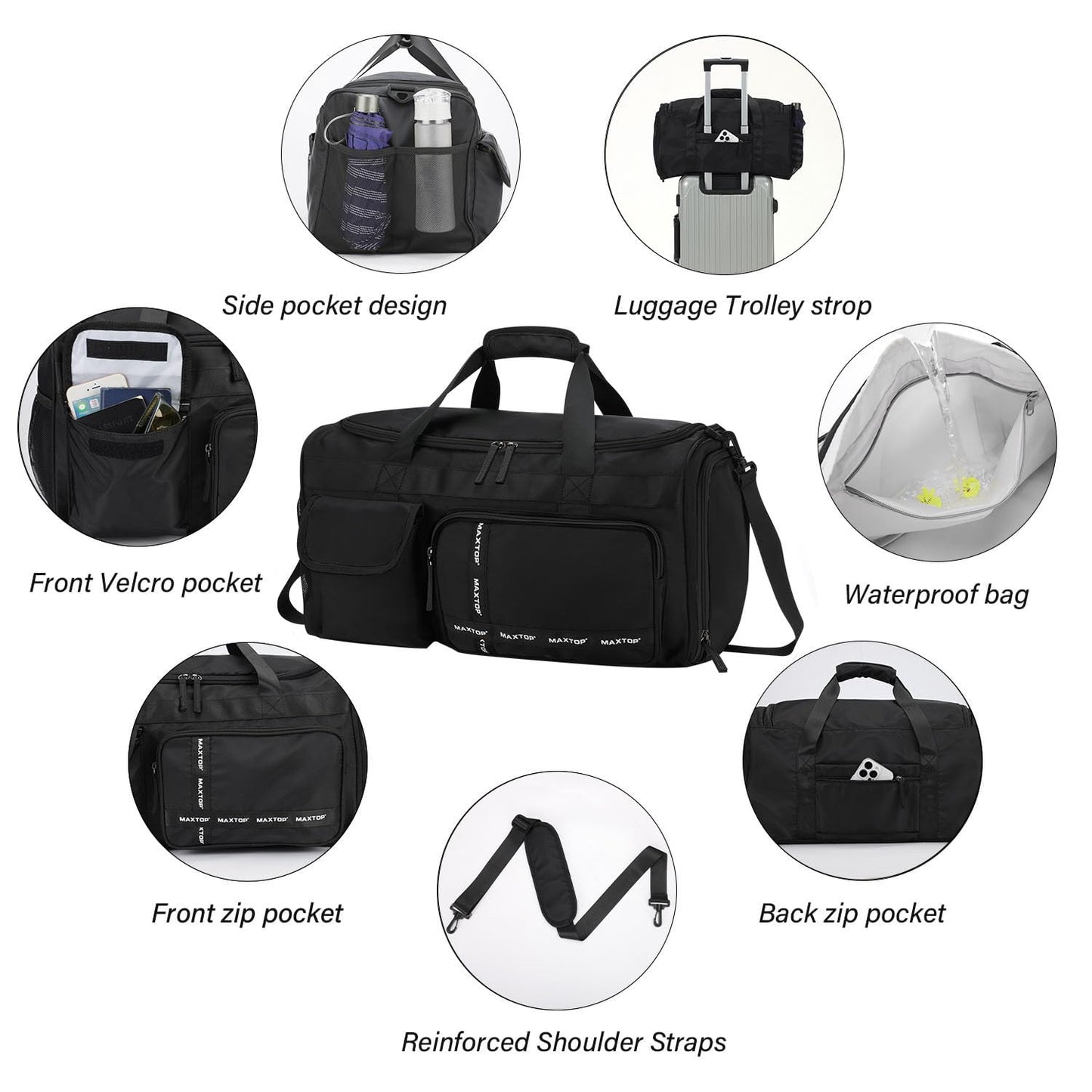 MAXTOP Small Gym Bag for Men Women with Shoe Compartment Wet Dry Separation Black Carry on Mini Duffle Bag for Travel Sports Yoga Fitness Weekend Outdoor Activities