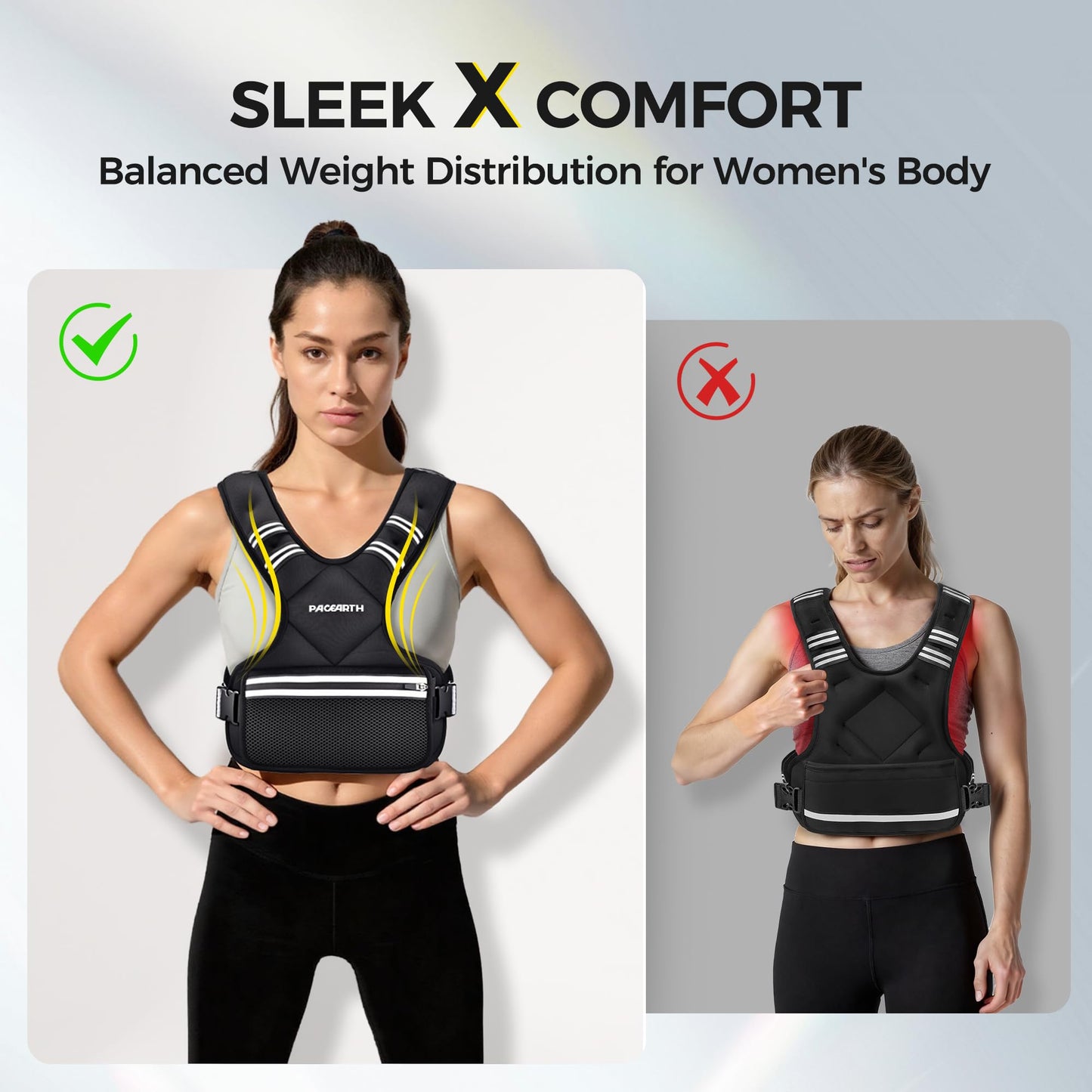 Adjustable Weighted Vest PACEARTH Ironsand Weight Vest with Six 1.5-lb Adjustable Weights, 11-20 lbs Total, Big Zipper Pouch, Home Workout Weight Vest for Men and Women in Cardio and Strength Training