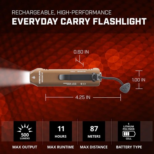 Streamlight 88813 Wedge XT 500-Lumen Slim Everyday Carry Flashlight, Includes USB-Cable and Pocket Lanyard, Coyote