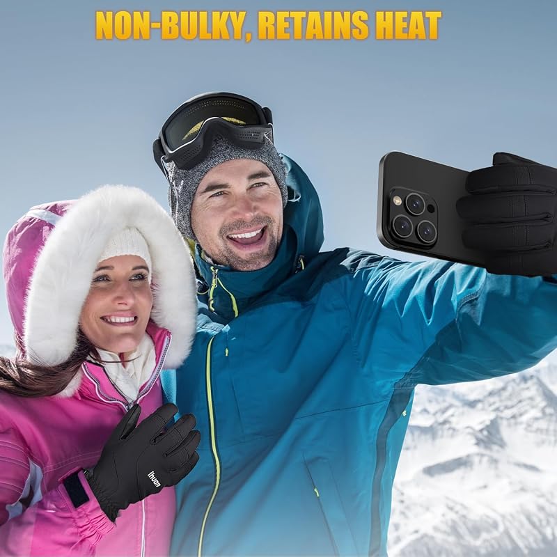 Waterproof Winter Gloves for Men & Women - Touchscreen, Thermal, Windproof - ihuan Black, Medium