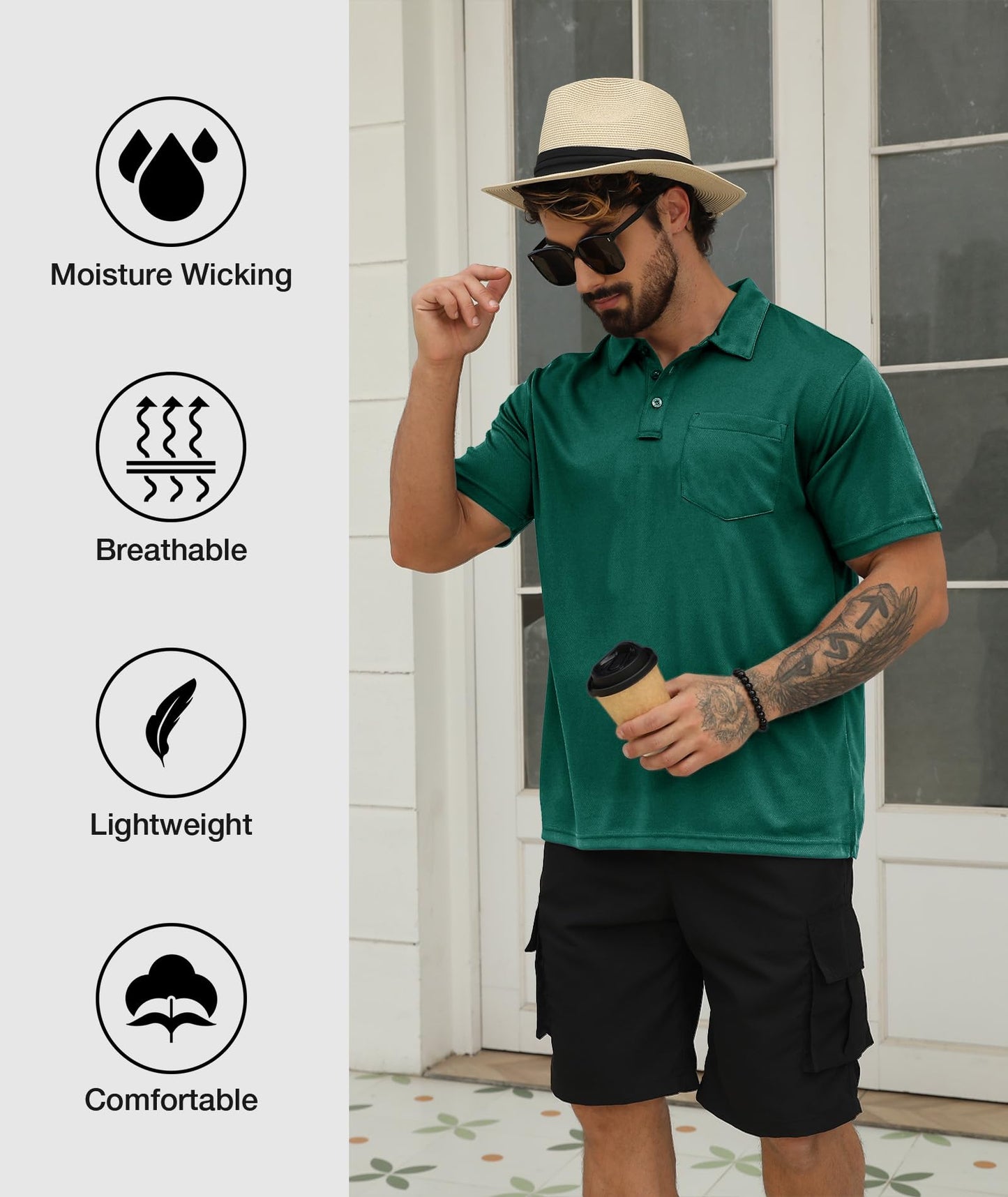 SCODI 5 Pack Mens Pocket Polo Shirts Short Sleeve Multipack Golf Shirt for Men Moisture Wicking Casual Athletic Work T-Shirts White ForestGreen Lightkhaki Yellow Orange XL