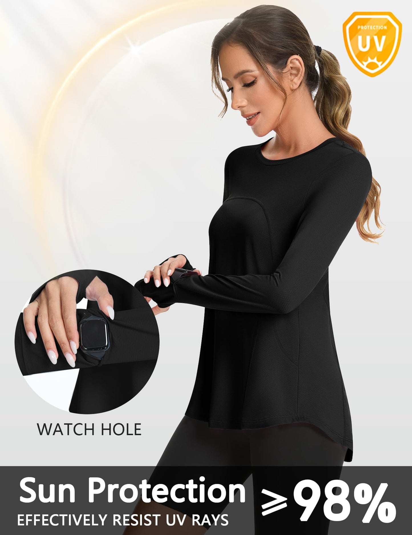 Ivicoer Women's Sun Shirts UPF 50+ Long Sleeve SPF UV Protection Shirt Lightweight Quick Dry Workout Hiking Tops for Women Black XXL