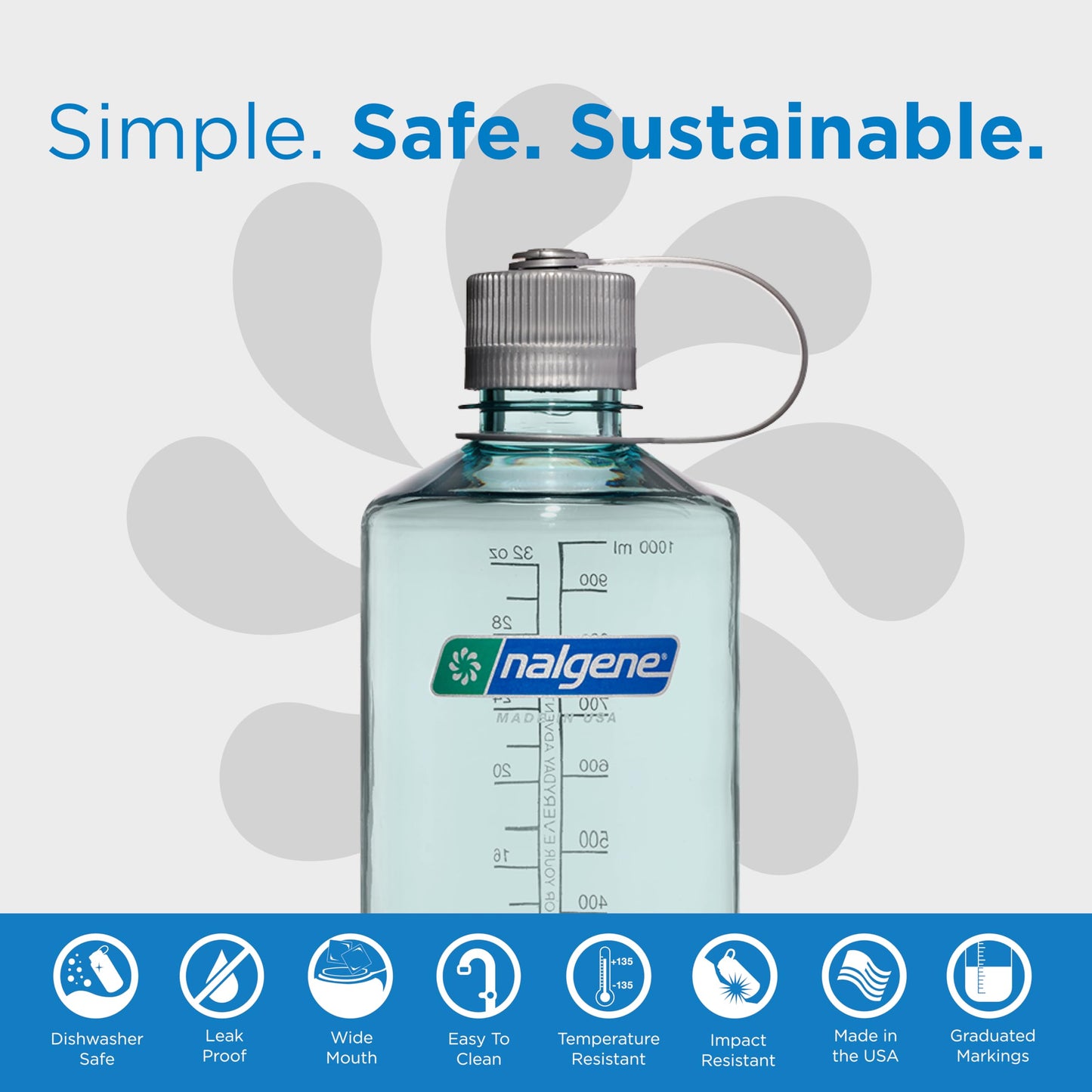 Nalgene Leak Proof Tritan BPA-Free Water Bottle - 32 oz Narrow Mouth - Made in the USA for Outdoor Use & Daily Hydration (Seafoam) (Pack of 6)