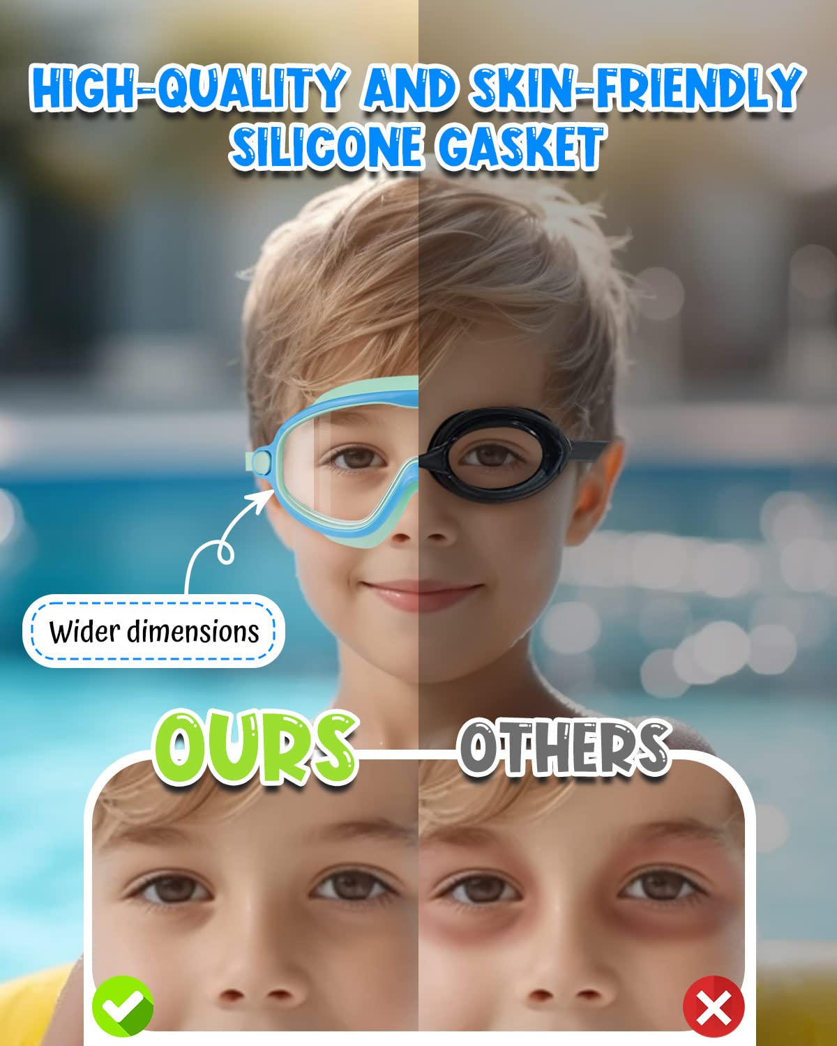 Rantizon Kids Swim Goggles 2 Pack, Wide View Swimming Goggles for Child 3-15, Anti Fog&UV No Leaking Goggles for Boys Girls