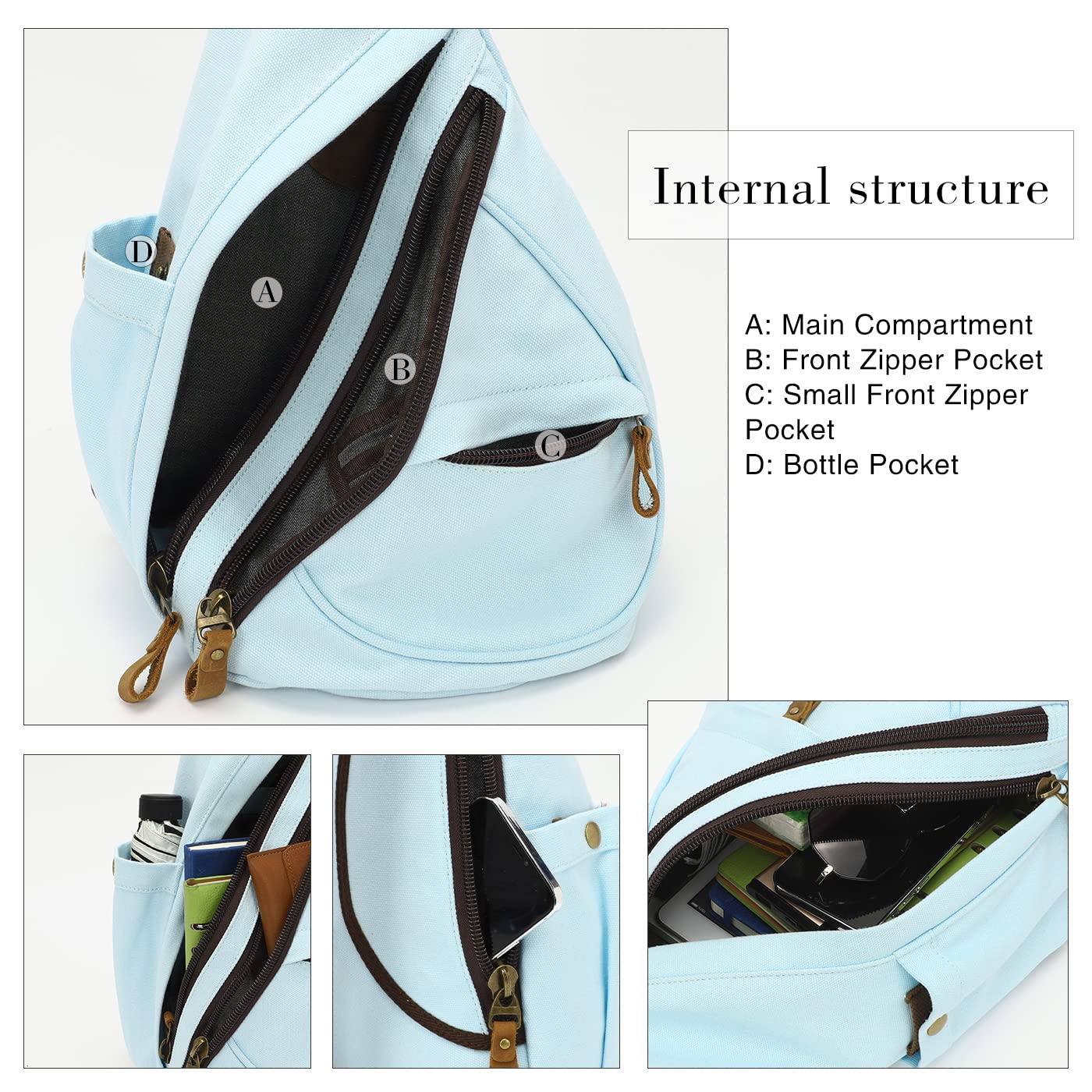 KL928 Canvas Sling Bag - Small Crossbody Backpack Shoulder Casual Daypack Rucksack for Men Women(LightBlue)