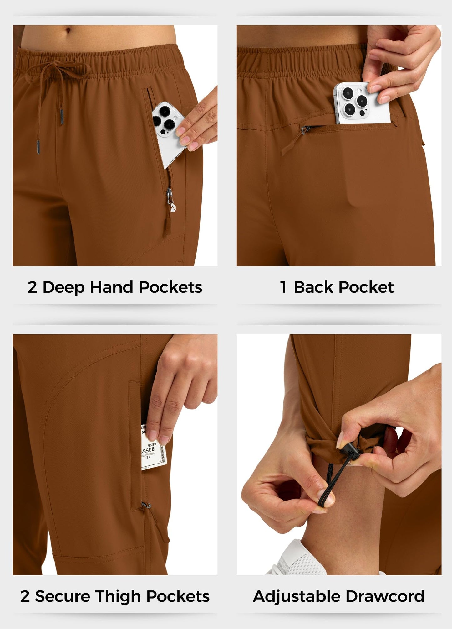 Willit Womens Hiking Pants Quick Dry Cargo Pants Lightweight Water Resistant Travel Golf Work Zipper Pockets Regular 29'' Brown L