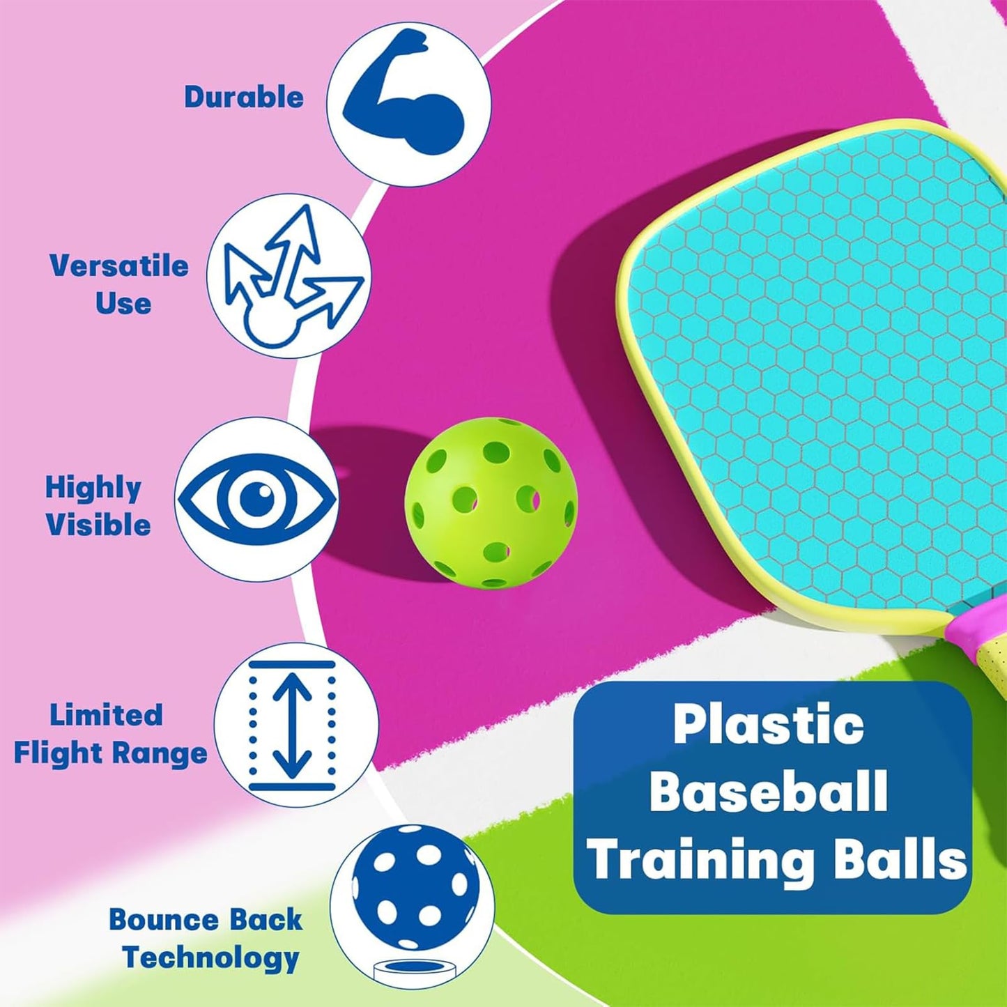 Coopay 20 Pack Baseball Practice Balls Plastic Training Balls Lightweight Hollow Softballs with a Drawstring Bag for Hitting, Baseball Training Indoor Outdoor Use (Green)