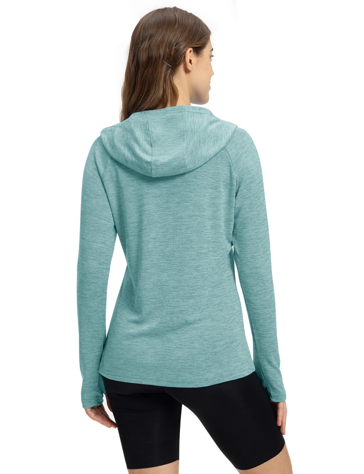 TBMPOY Womens UPF 50+ Sun Protection Hoodie Shirt Long Sleeve Fishing Hiking Outdoor UV Shirt Lightweight Light Cyan L