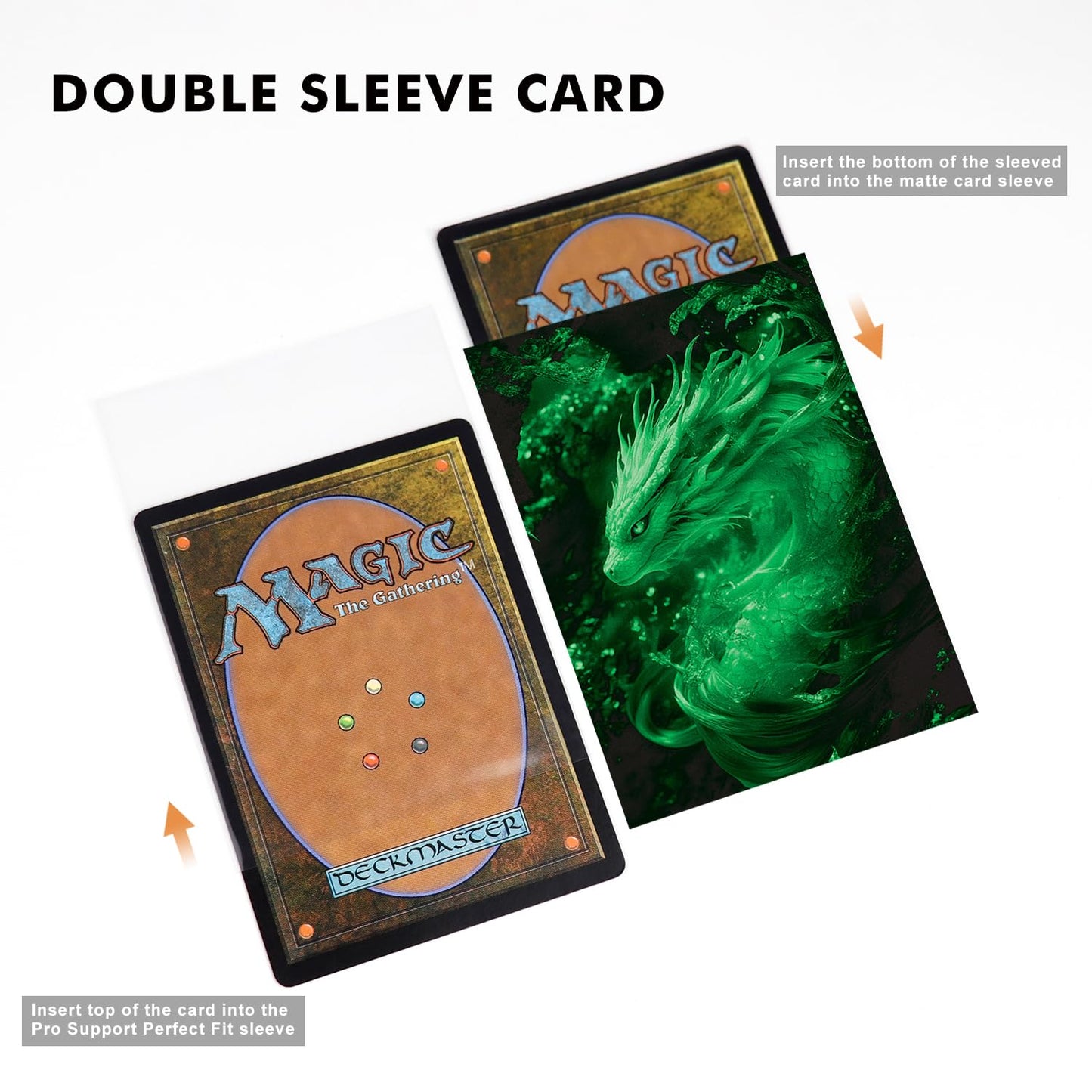 Katomula 100 MTG Card Sleeves with 100 Inner Sleeves, Textured Back Art Sleeve, Fit Standard Size Cards (Power Green Dragon)