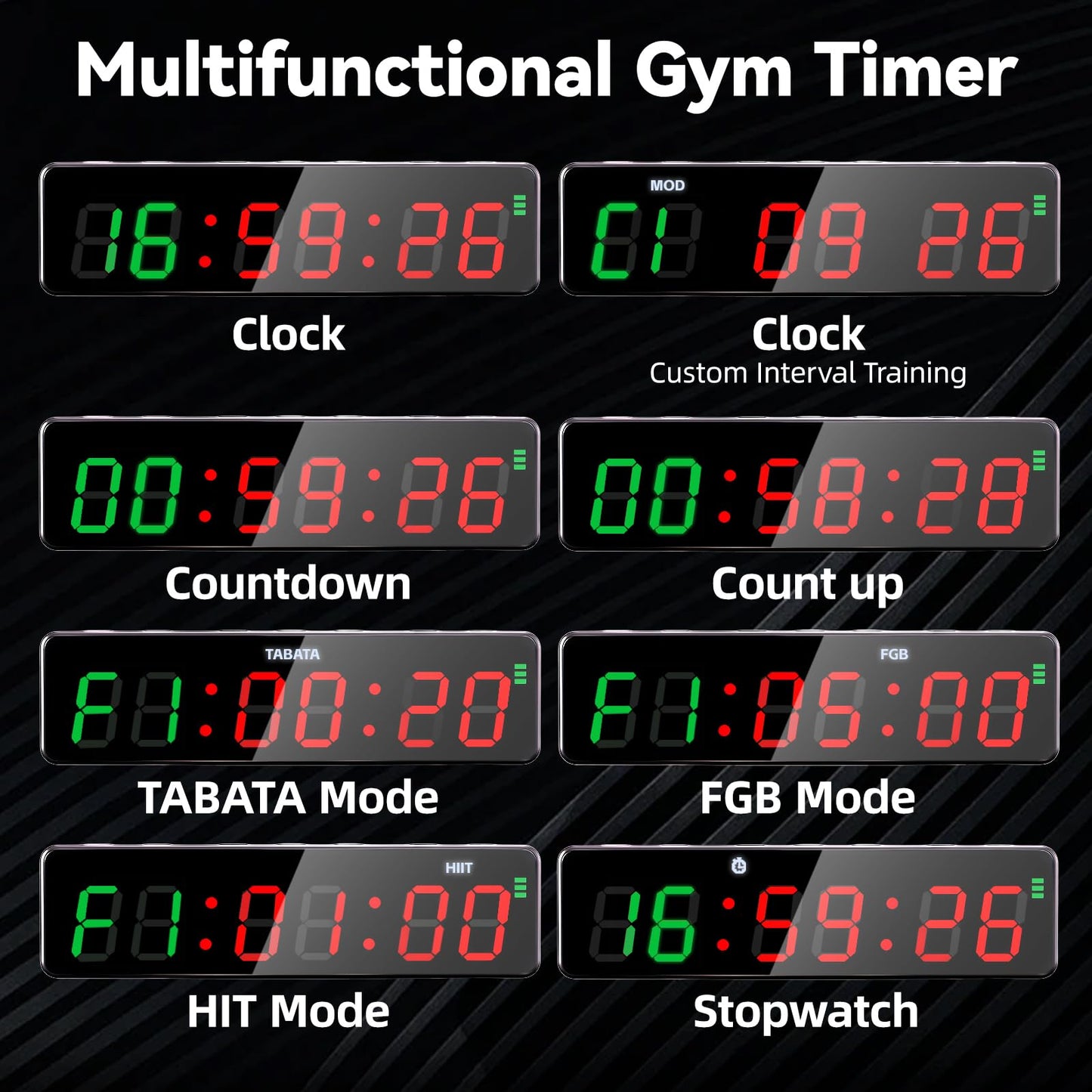 Gym Timer Clock,Magnetic Workout Interval Timer with LED Display,Clock/Countdown/Count up/Stopwatch/Tabata/FGB/HIT Mode,10 Second Countdown &3 Second Emphasis When Start, Home Gym, Garage & Schools