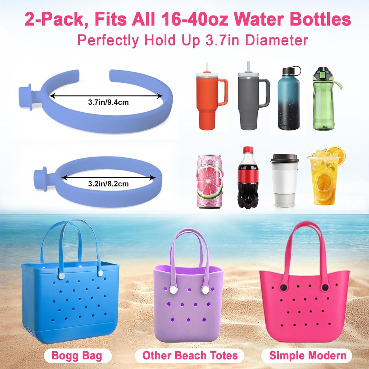 2 Pack Bogg Bag Cup Holder for Stanley 30oz 40oz, Adjustable Insert Drink Water Bottle Holder Stanley Cup Accessories Compatible with Simply Southern Beach Tote Bag, Bogg Bag Accessories