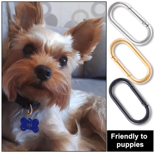 BEIQIYA 3pcs Oval Spring Clips, Metal O Ring Carabiner Keyring, Heavy Duty Buckle Clasp for Keychains Backpacks Purses DIY Crafts- Gold & Silver & Black