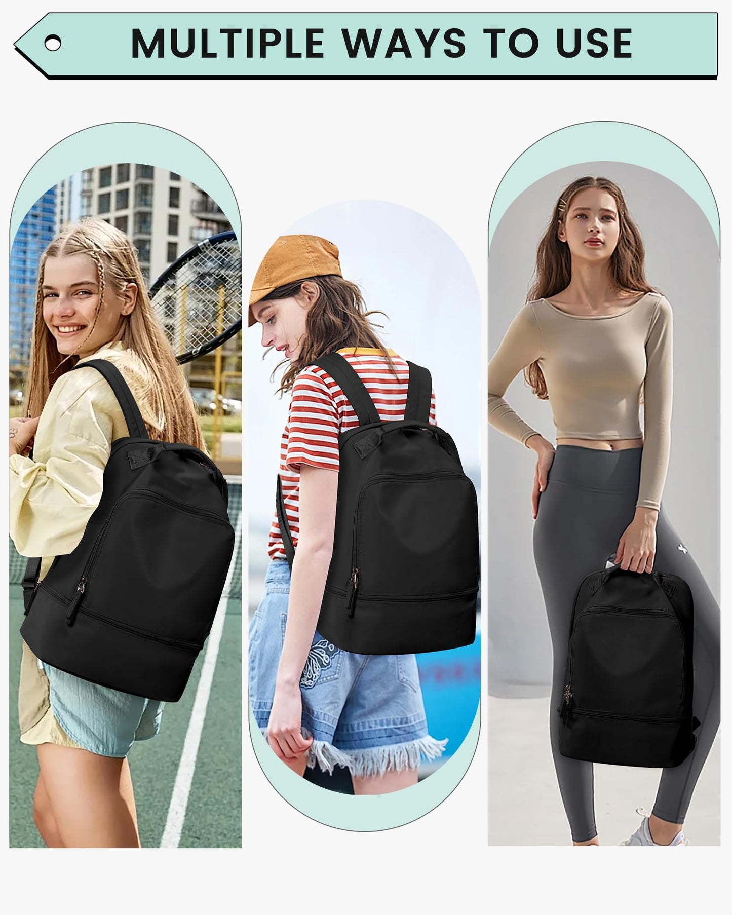 VENATIN Gym Backpack for Women, Gym Bag with Shoe Compartment, Water Resistant Lightweight Sports Yoga Travel Backpack with Wet Pocket,Cheer Backpack,Black