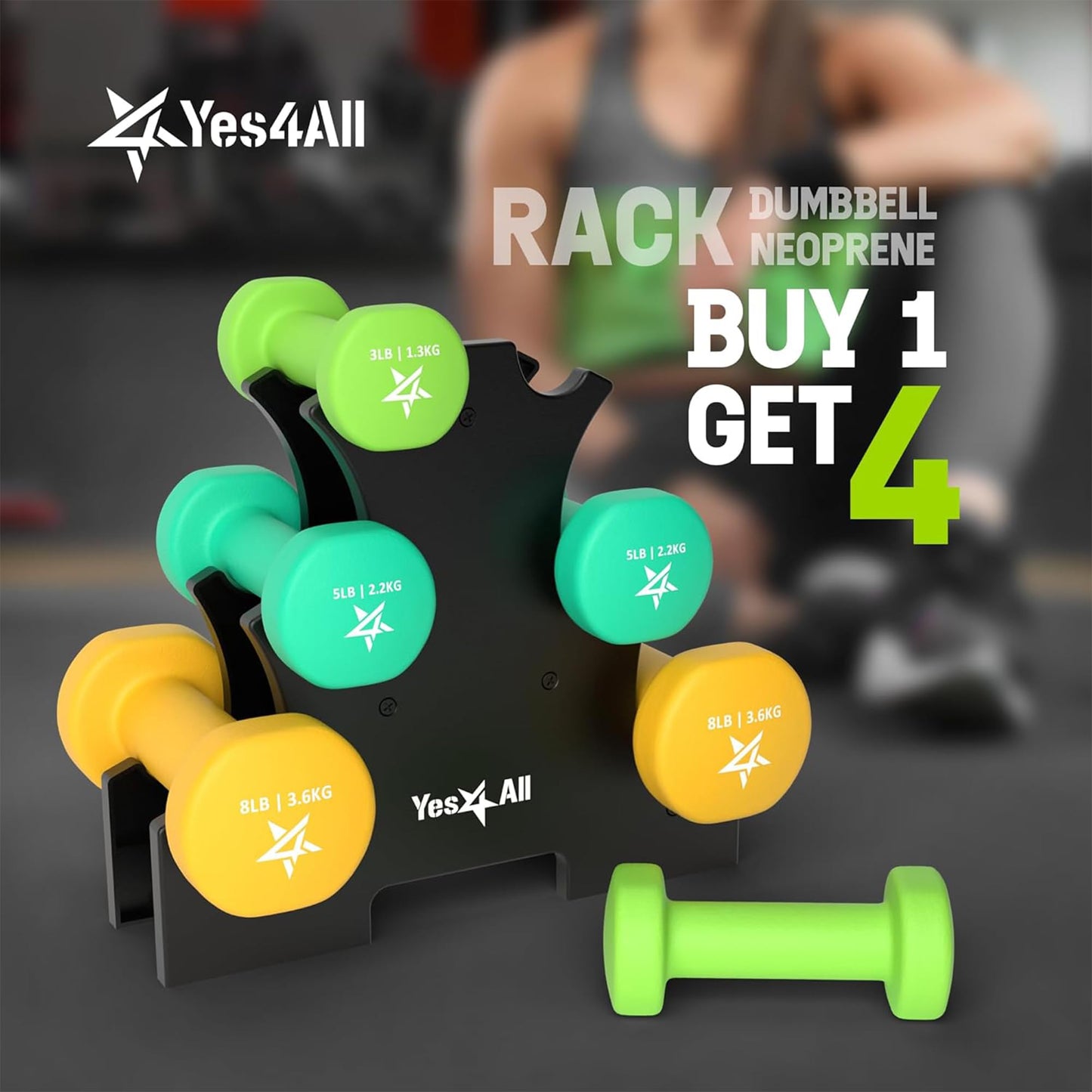 Dumbbell Neoprene 3-5-8lb pair + Metal Rack
