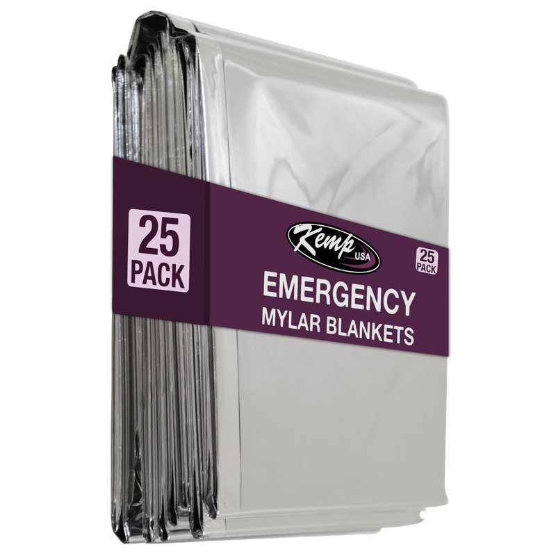 Kemp USA Emergency Mylar Blanket Pack of 25 Lightweight Thermal Reflective Survival Blanket First Aid Disaster Preparedness Camping Vehicle Bug Out Bag Emergency Supply Gear