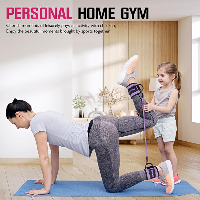 Ankle Resistance Bands with Cuffs 60LBS – Purple, 3-Level Resistance, Leg & Glute Training Set