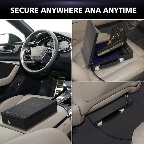 Biometric Gun Safe for Handgun - Quick Access Smart Fingerprint & Keypad Pistol Safe, Portable Small Hard Security Lock Box with Keys for Nightstand, Home, Car, Travel