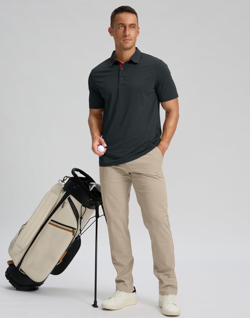 Men's Golf Shirts Dry Fit Moisture Wicking Performance Short Sleeve Collared Polo Shirts for Casual Athletic Business (Dark Grey, 4XL)