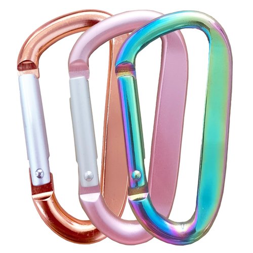Cute Carabiner Clip, 3" Aluminum Alloy Caribeener D Ring, Spring Snap Hook for Keychain Clip(2pack Rose Gold)