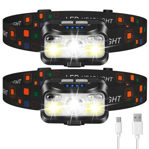 LHKNL Headlamp Rechargeable, Lumen Super Bright Motion Sensor Head Lamp Flashlight,2-Pack Waterproof LED Headlight with White Red Light,8 Modes Head Lights for Camping Cycling Running Fishing