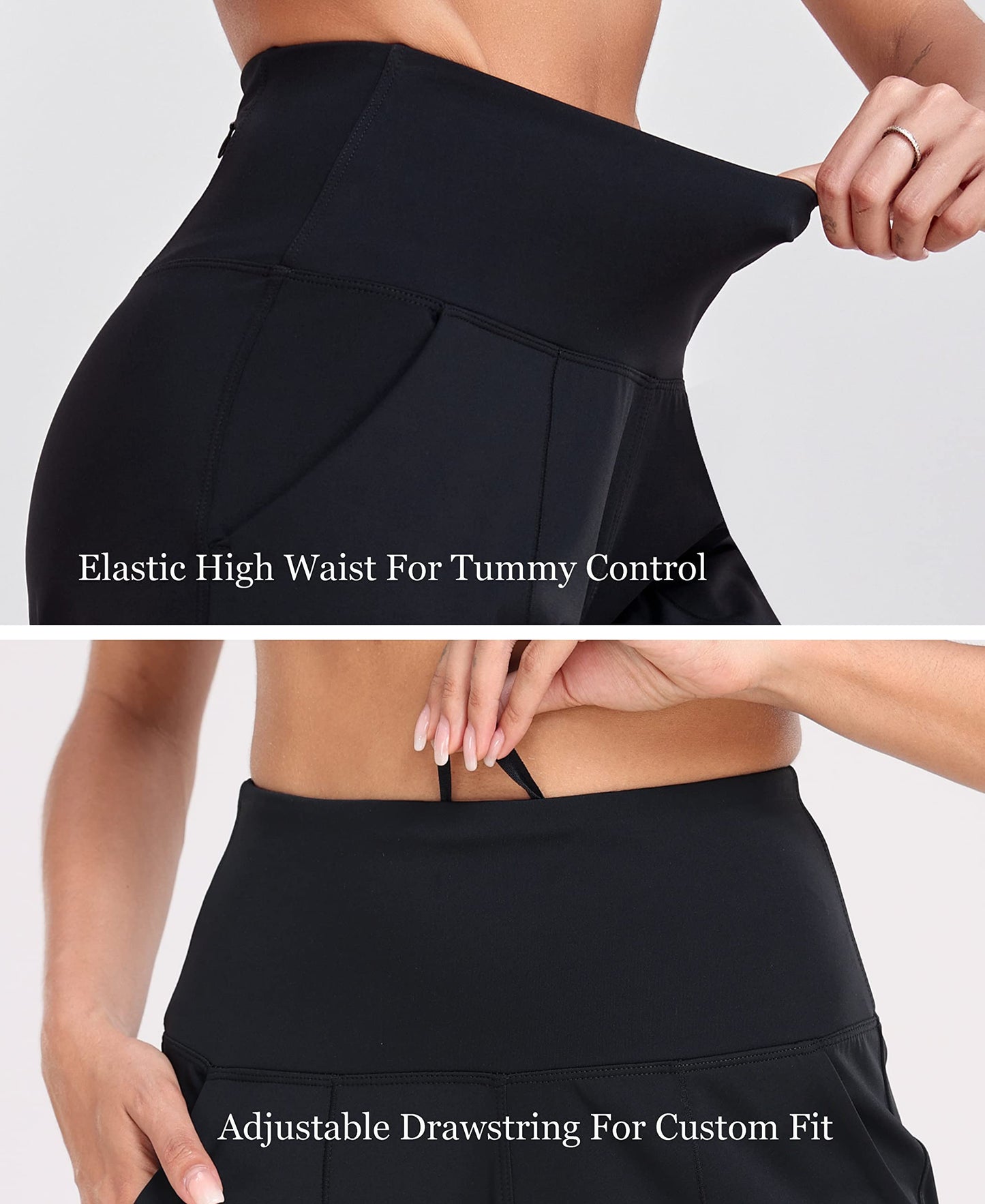 Oalka Women's High Waisted Shorts Yoga Workout Bermuda Long Hiking Shorts with Pockets 10" Shorts Black L