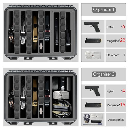 Hard Gun Case for Handgun & Pistol: TAS Approved Mutil Handguns & Magazines | Hard Shell Firearm Hard Case for Air Travel | Waterproof Pistol Box with Custom Foam Interior | Large Capacity Gun Storage