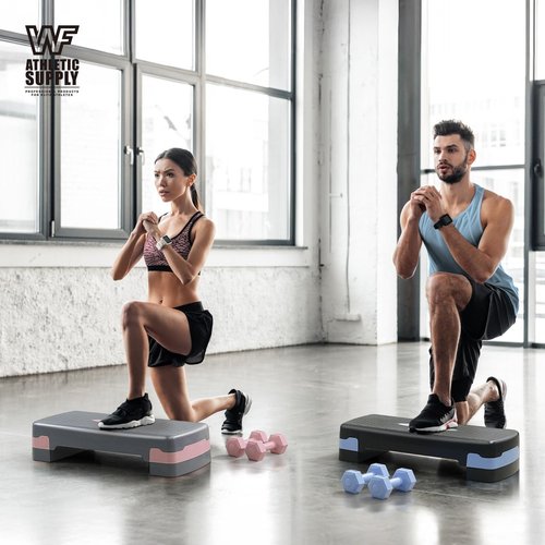 Aerobic Stepper Set with Dumbbells & Measuring Tape, Adjustable Height 2 Level Risers Workout Exercise Step Platform, Pink Grey, the Ultimate Gift for a Joyful Holiday and Merry Christmas