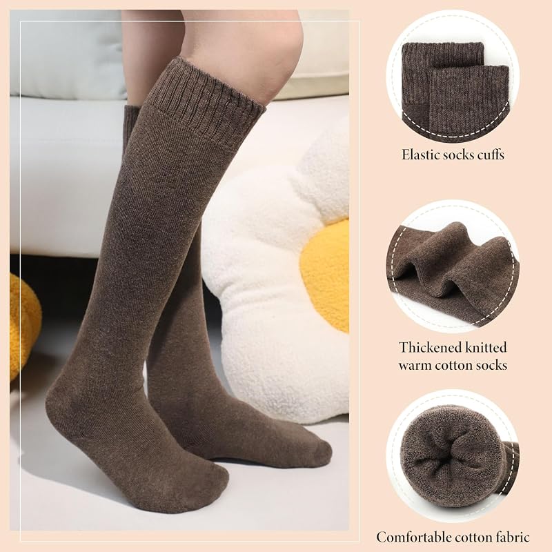 Justay 5 Pairs Thick Knee High Socks for Women - Black Dark Grey Coffee Khaki (One Size)
