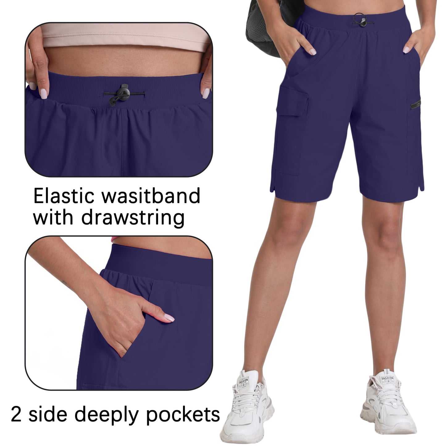 zsenoxaxi Women's Hiking Cargo Shorts Quick Dry Lightweight Shorts for Travel Athletic Golf Casual(Twilight,XL)