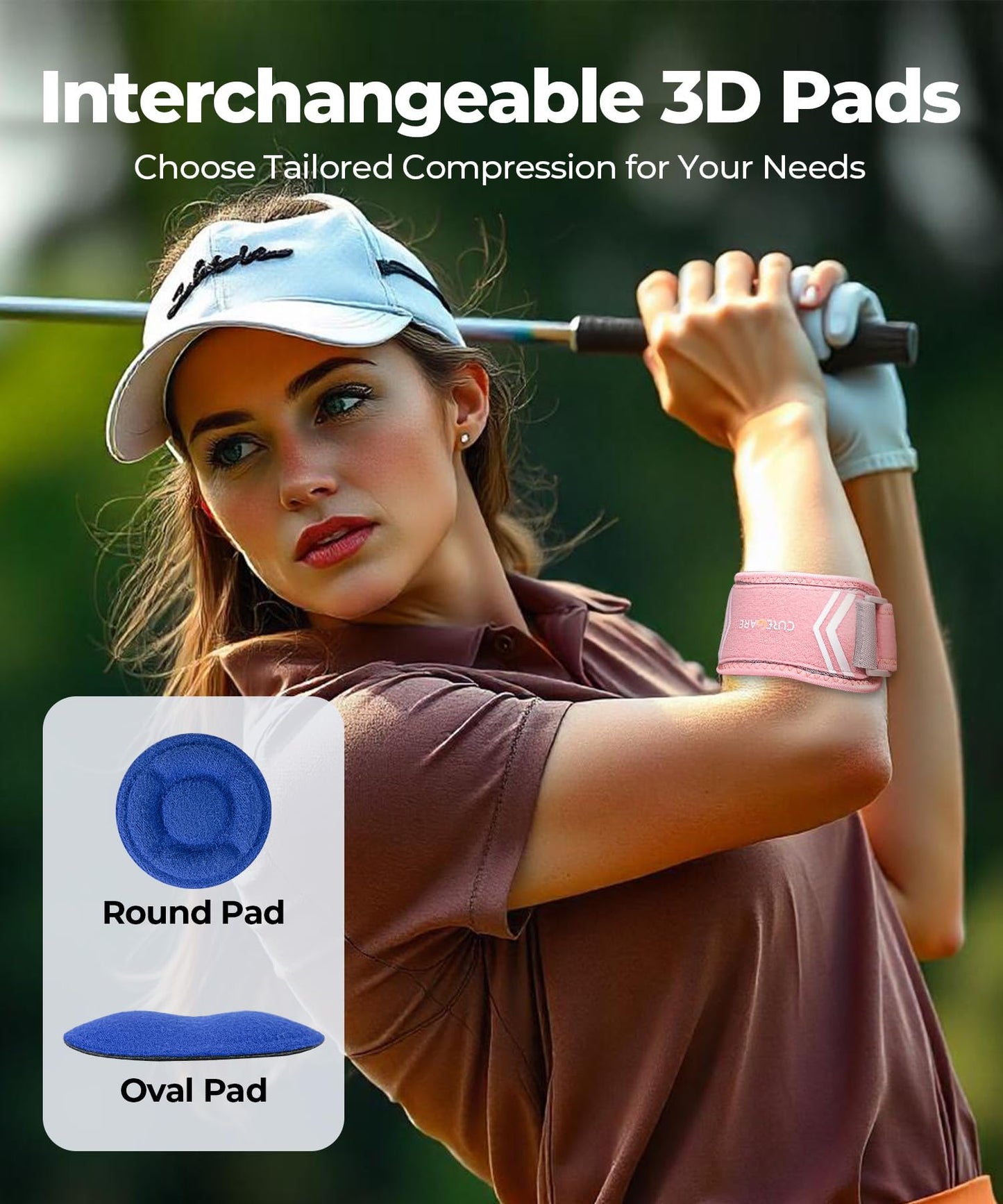 CURECARE Elbow Brace for Tennis & Golfers Pain Relief, New Updated Tennis Elbow Strap with Breathable Fabric, All Day Comfort Tendonitis Elbow Brace for Sports and Daily Life (Pink)