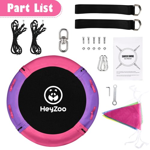 HeyZoo Tree Swing, 43 Inch Saucer Swing Sets for Kids, Come with 360 Degree Swivel and Adjustable Hanging Strap, Pink and Purple