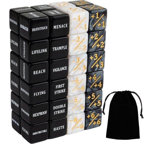 48 Pieces Abilities Keywords Counter Dice Black MTG Dice Counters Bulk Creature Stats Buff Tokens Dice Set for Magic The Gathering, MTG, TCG, Card Games Accessories