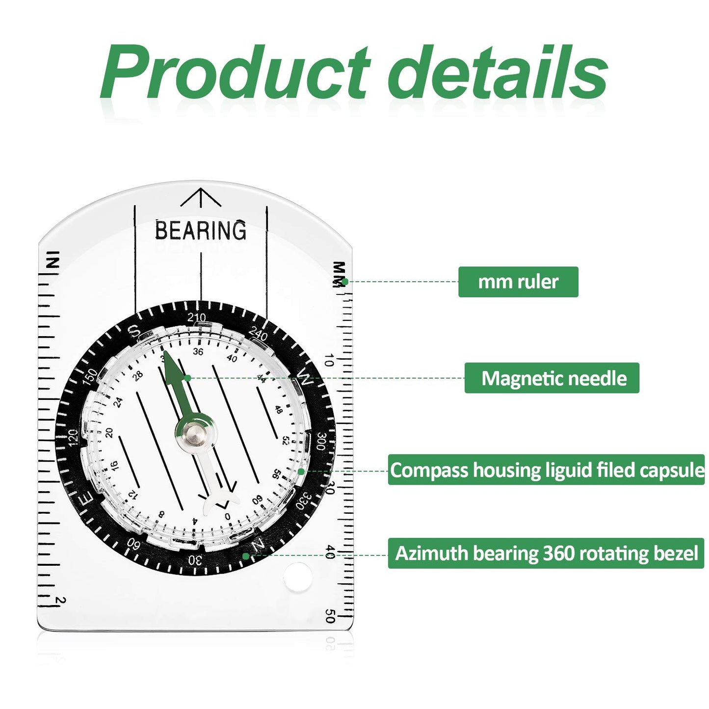 BBTO 9 Pieces Orienteering Compass Hiking Backpacking Camping Compass Map Reading Outdoor Waterproof Tool for Scout Kids Women