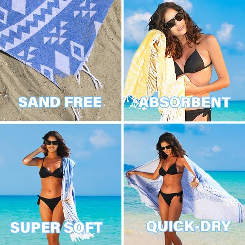 Widdonen 2 Pack Turkish Beach Towel Quick Dry Absorbent Cotton Lightweight Thin Bathroom Bath Pool Swim Towels Extra Large Oversized Sand Free Beach Accessories Essentials Stuff Cloud Adults Gift