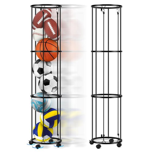 Columnar Vertical Ball Storage Racks with Wheels-NEW Durable 58x13'' Rolling Basketball Holder Wall Mount for Soccer, Volleyball, Space-Saving Garage Sports Ball Rack Organizer for Home,Gym & Outdoors