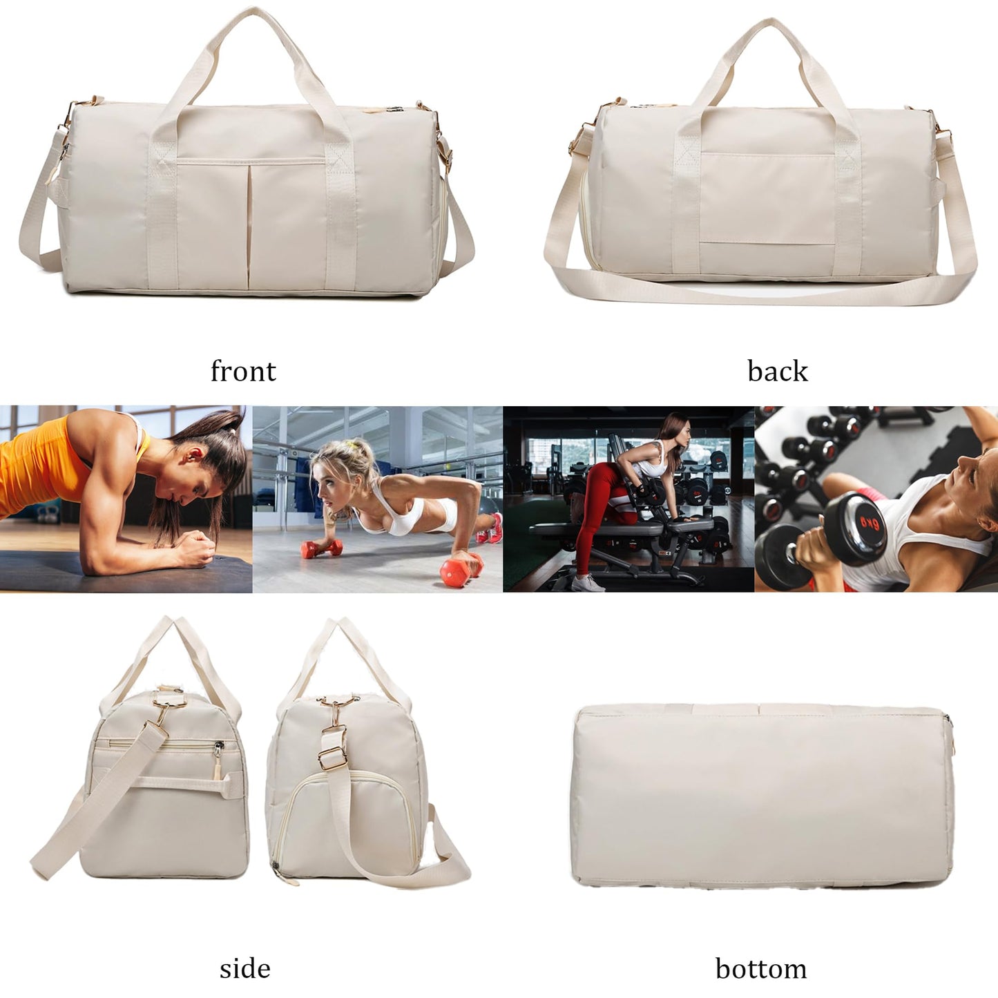 PATRECO Women Gym Bag with Separation for Wet and Dry, Shoe Storage, Waterproof Travel Duffle Bag for Gym, Swimming, Yoga, Sports (Beige)