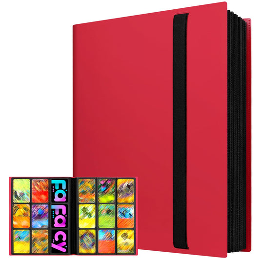(2025) Trading Card Binder 9 Pocket, Premium Sports Collection Binder Game Cards Book with Sleeves Side Loading, Anti-open Strap Double Sided Waterproof 360 Card Folder