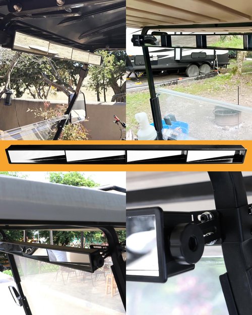 Xislet No-Drill Golf Cart Rear View Mirror - 4-Panel Wide-Angle Universal Fit for Yamaha, EZGO & Club Car - True Panoramic View with No Blind Spots