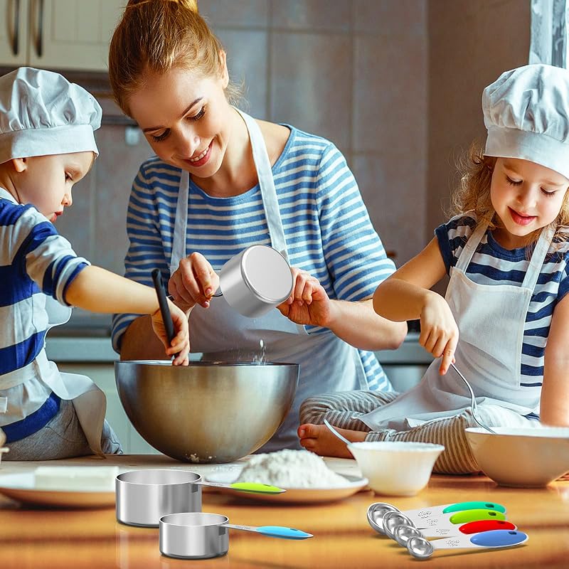 Multicolor 21-Piece Stainless Steel Measuring Cups & Spoons Set with Silicone Handle - Includes 8 Cups, 8 Spoons & 5 Mini Spoons