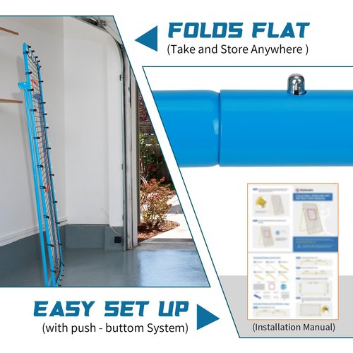 Adjustable Volleyball Rebounder Net 7x4 ft with PU Volleyball and Stakes - Bounce Back Training Equipment for Practicing Volleying, Bumping, Spiking, Easy Set Up & Steady for Multi Sports (Blue)