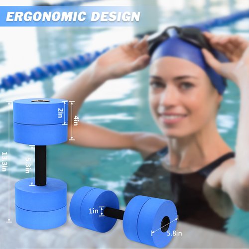 Hikeen Aquatic Exercise Dumbbells Water Dumbbell Pool Resistance Aquatic Fitness Barbells With 4 High-Density EVA Foam Pool Weights Dumbbells, for Water Aerobics Weight Loss (2 EVA Blue)