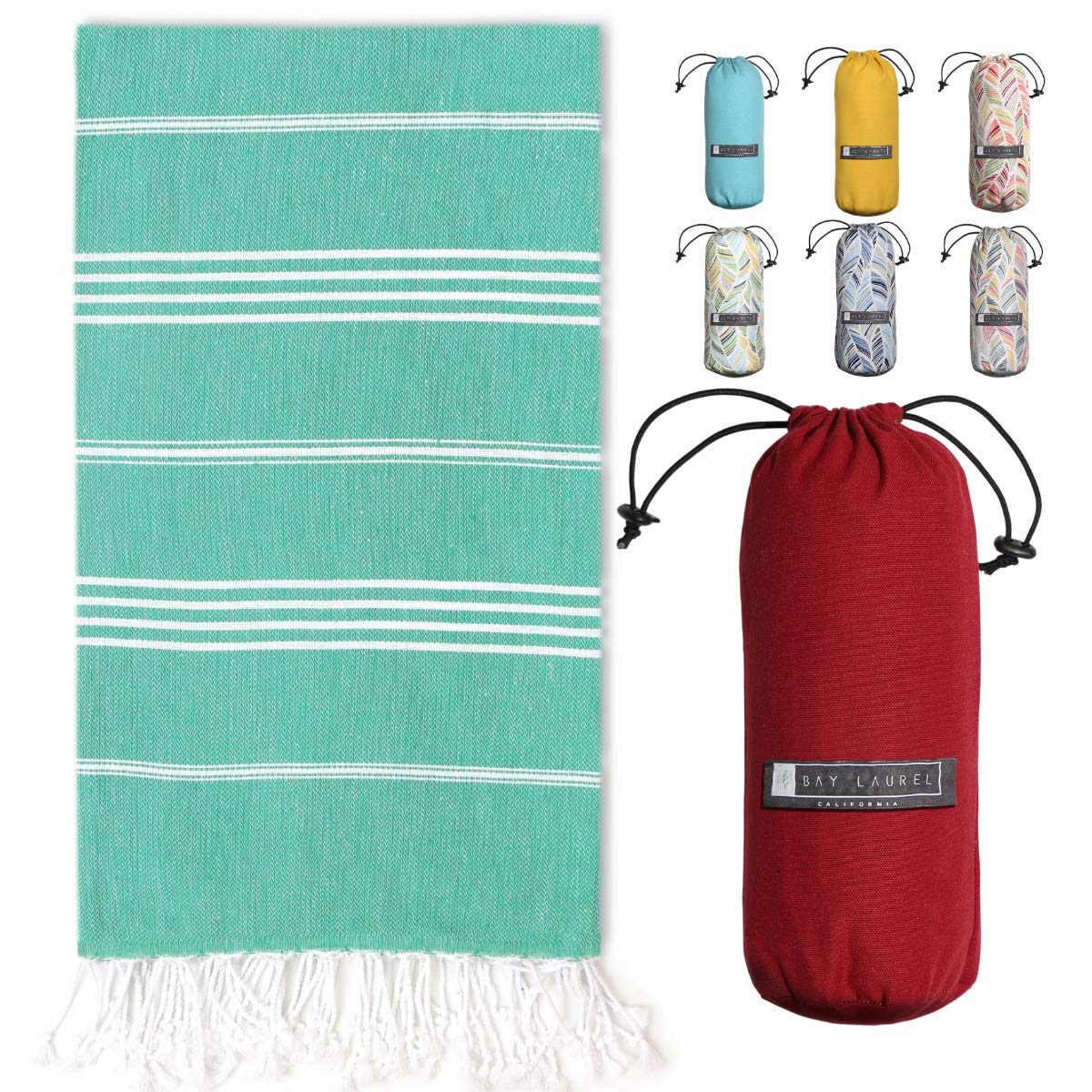 BAY LAUREL Turkish Beach Towel with Travel Bag 39 x 71 Quick Dry Sand Free Lightweight Large Oversized Towels Light