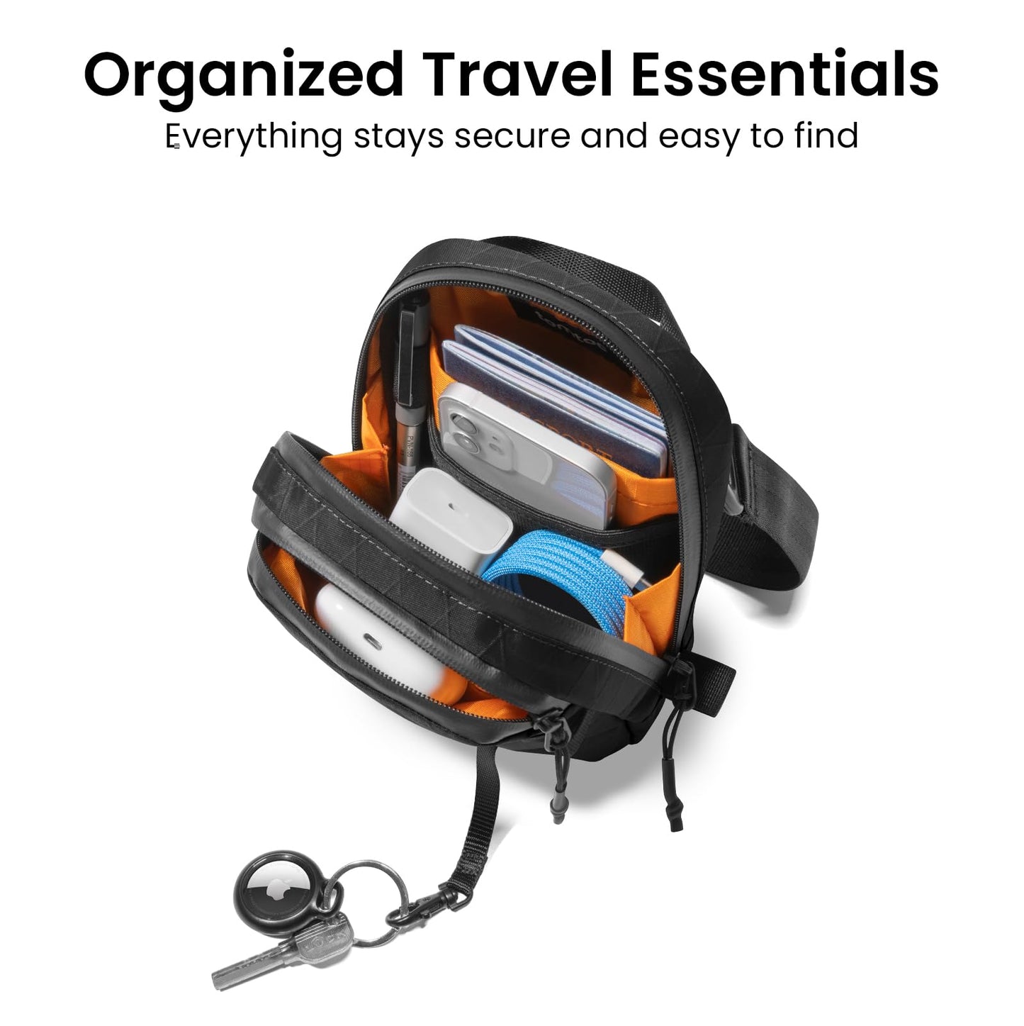 tomtoc Aviator-T37 X-Pac Travel Crossbody RFID Blocking Bag, Holds 4-6 Passports with Anti-theft Lockable Zippers, Multiple Pockets for Cards & Documents – Organizer for Daily Use