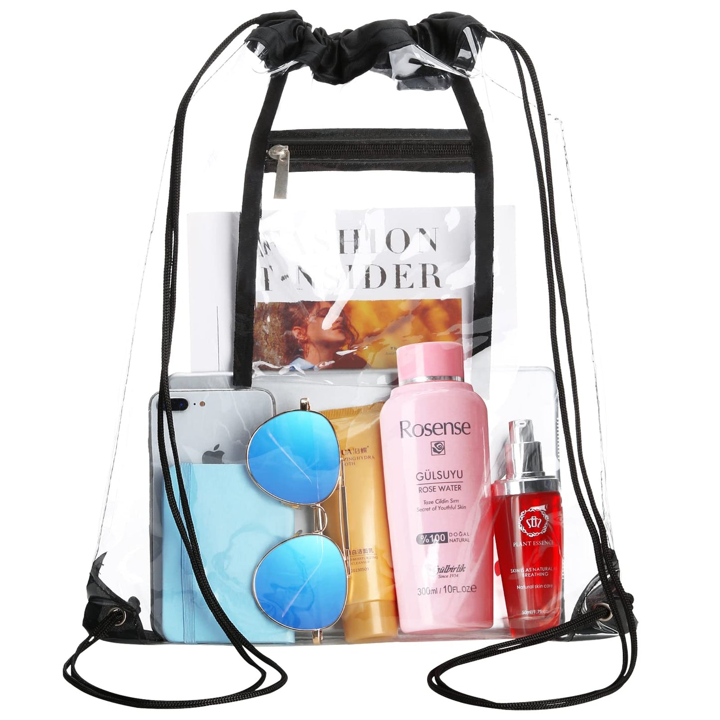 2 PACK Clear Drawstring Bag Stadium Approved, See Through PVC Drawstring bags, Transparent Backpack with Inner Zipper Pocket