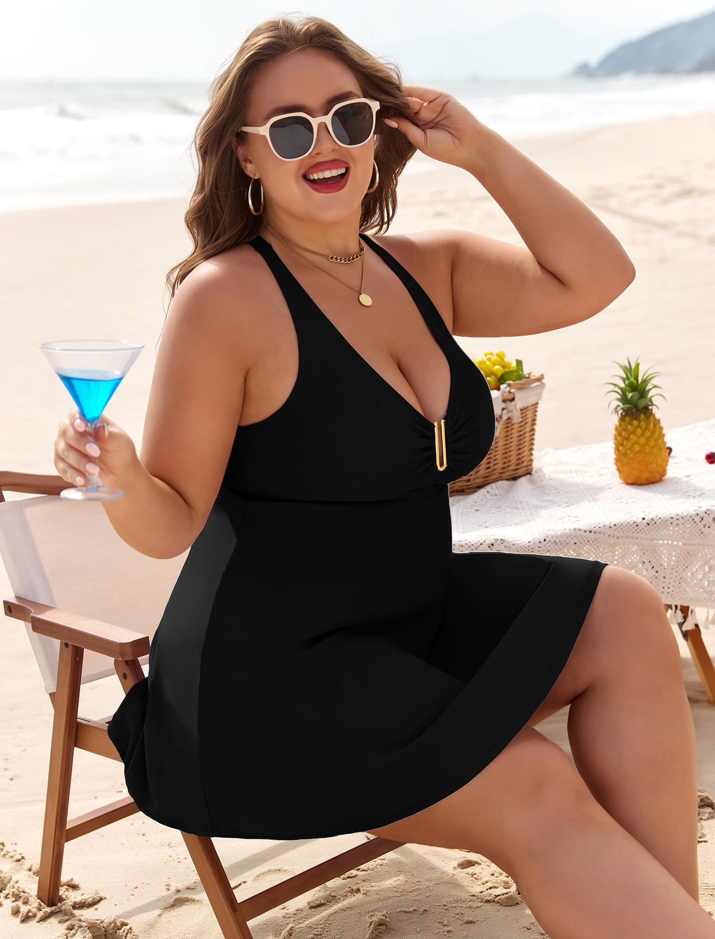 Arolina Swim Dresses for Women Modest Tummy Control Swimsuits Black One Piece Swimsuit Cute Full Coverage Bathing Suit XL
