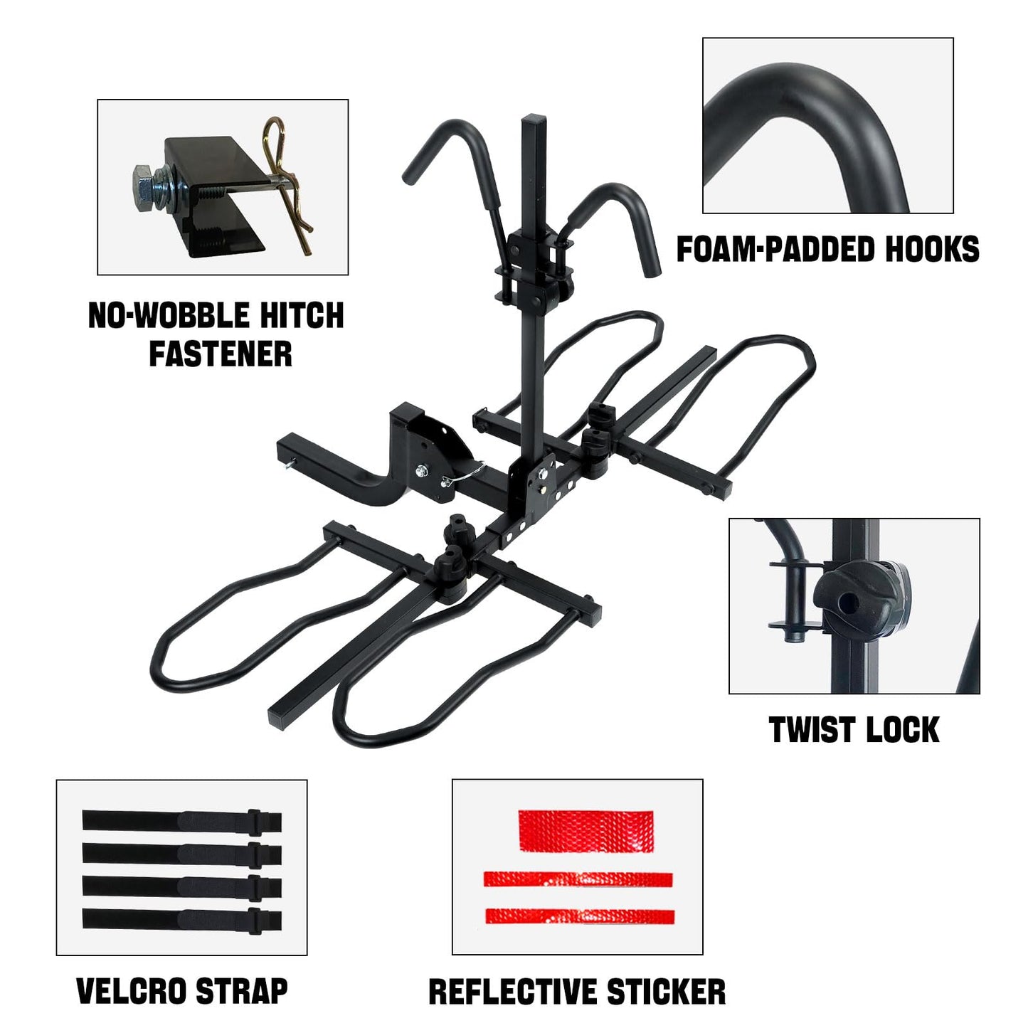 Platform Bike Rack Hitch Mount for 2 Bikes - Foldable Ebike Rack Fit Fat Tire Up to 200 lbs - Bicycle Car Racks for SUV, Truck, RV, Electric Bike Carrier for Tow Trailer with 2 Inch Receiver