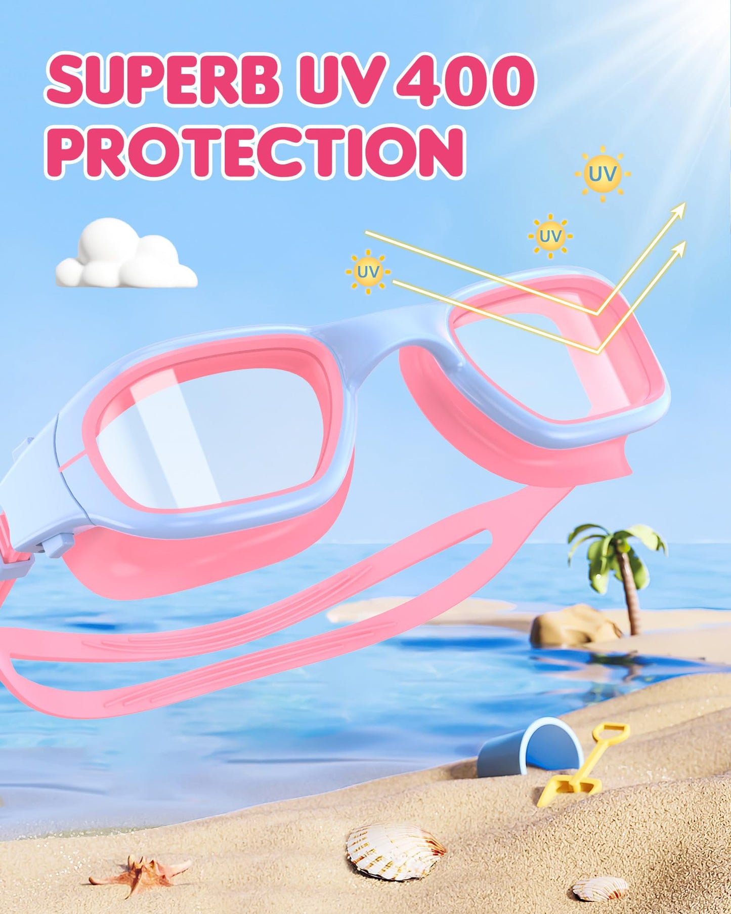 Zeligerstar Kids Swim Goggles,Swimming Goggles for Kids 6-14, Anti-Fog UV Protection Pool Glasses for Boys Girls (Pink/Blue+Clear Lens)