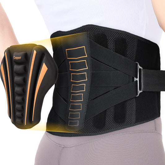Enthra Copper Back Brace - Relief from Lower Back Pain, Unique SVA System for Proper Posture, Enhanced Ergonomic Pad with 10X Compression Support, Breathable and Comfortable Fit for Men and Women